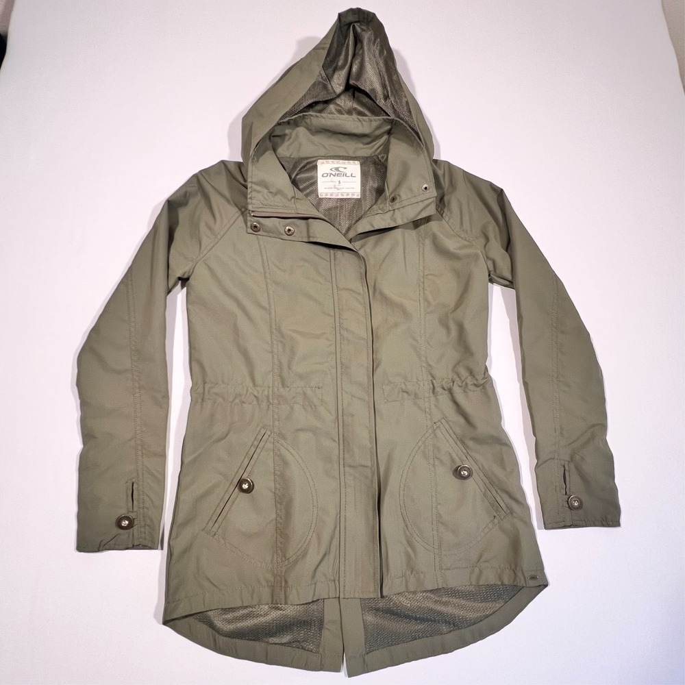 O'Neill Anorak Jacket Hooded Pockets Full Zip Green Mid Length‎ Green Womens S